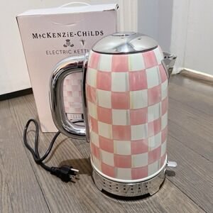 MacKenzie-Childs Mocha Check Electric Kettle Pink - Brand New